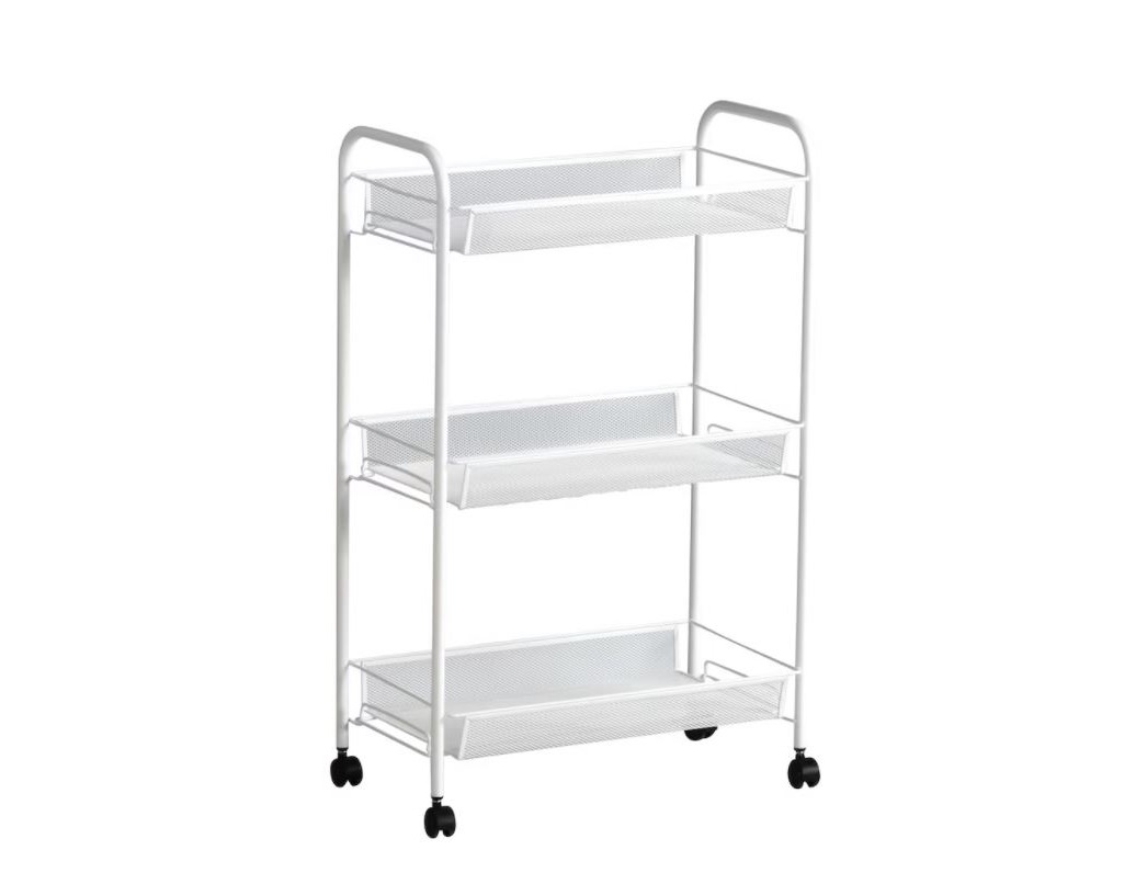 Carucior din metal alb cu roti, 26x48x77 cm