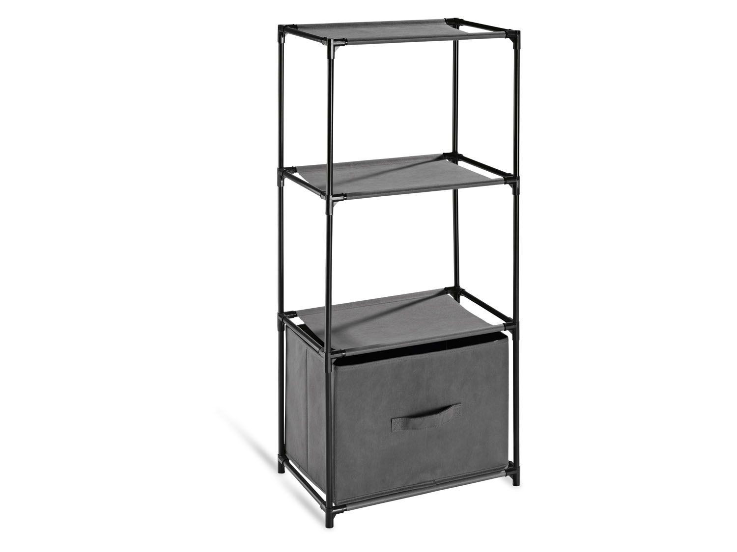 Dulap din metal cu 3 rafturi si o cutie pentru baie, latime 43 cm x inaltime 95 cm x adancime 28 cm, gri-negru
