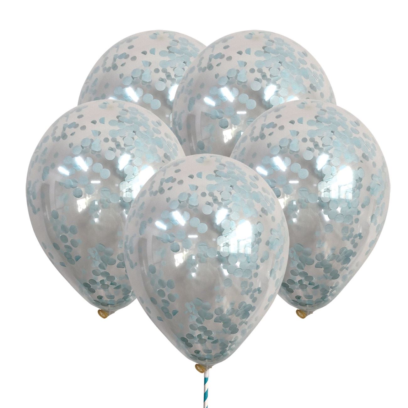 Set 5 baloane, Cali, transparente cu confeti albastre, 23 cm