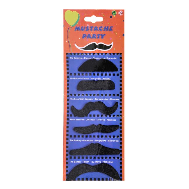 Set VENITIVO format din 6 tipuri de mustata pentru deghizare Halloween, culoare negru