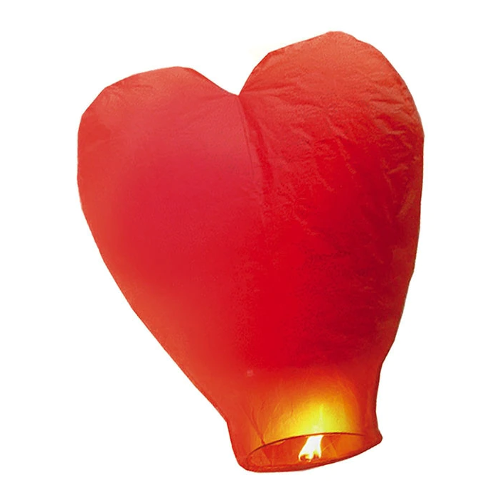 Lampion – Felinar Zburator din Hartie Inima Rosie, VENITIVO®,  38 x 55 x 96 cm