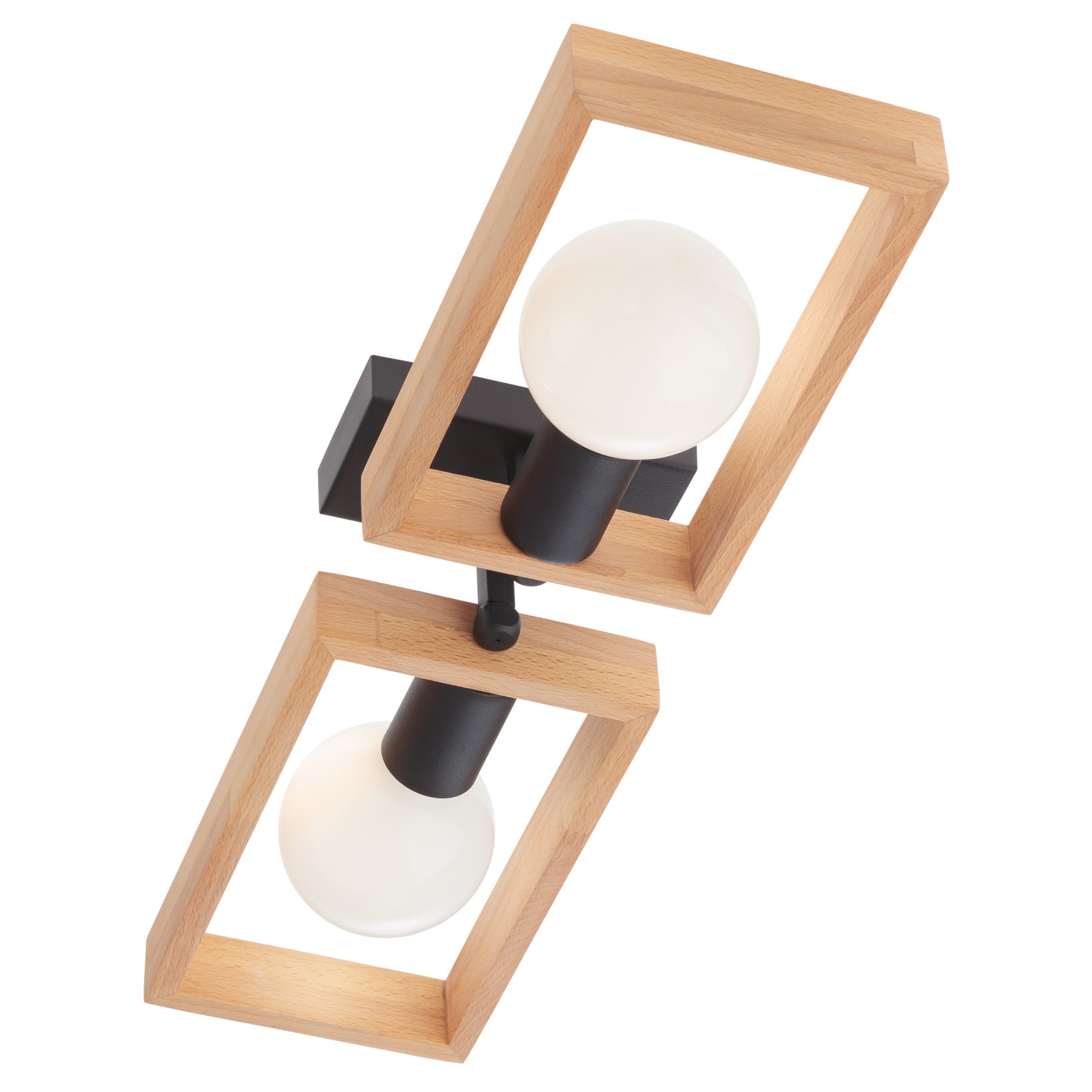 Plafoniera Timber Cali, 2 x E27, negru mat + lemn de fag natur