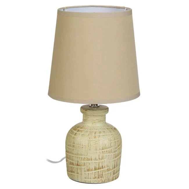 Veioza de masa Cali, inaltimea totala de 33.5 cm, Material Ceramica – PVC-Bumbac, Lungime cablu 108 cm si comutator la 34 cm, bej