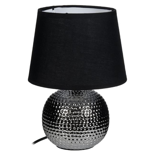 Veioza de masa Cali, inaltimea totala de 25.5 cm, Material Ceramica-PVC-Bumbac, Lungime cablu 110 cm si comutator la 39 cm, negru