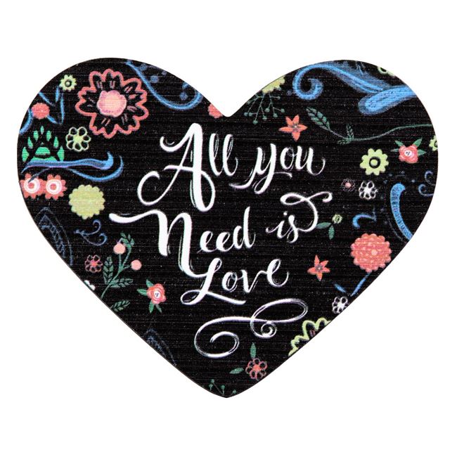 Suport VENITIVO pentru cani si pahare format din 4 bucati, coaster, model Love, material lemn, antiderapant, 11 cm x 11 cm, multicolor