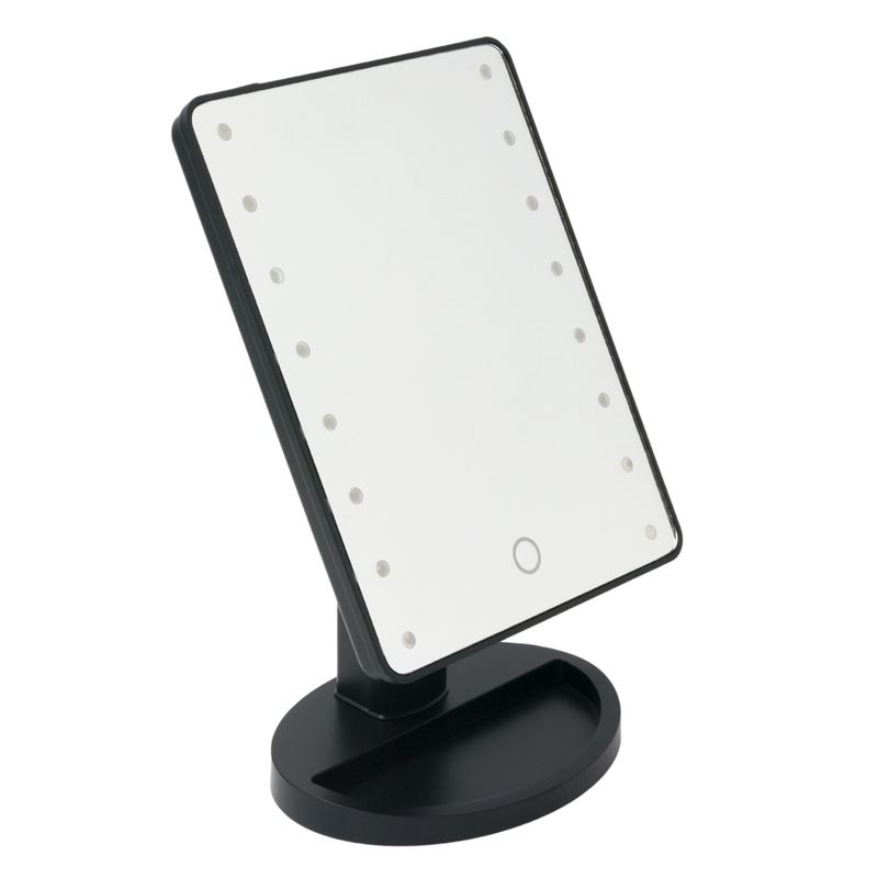 Oglinda cosmetica, Cali, negru cu picior, pentru machiaj cu 16 LED-uri, 17x27x12 cm